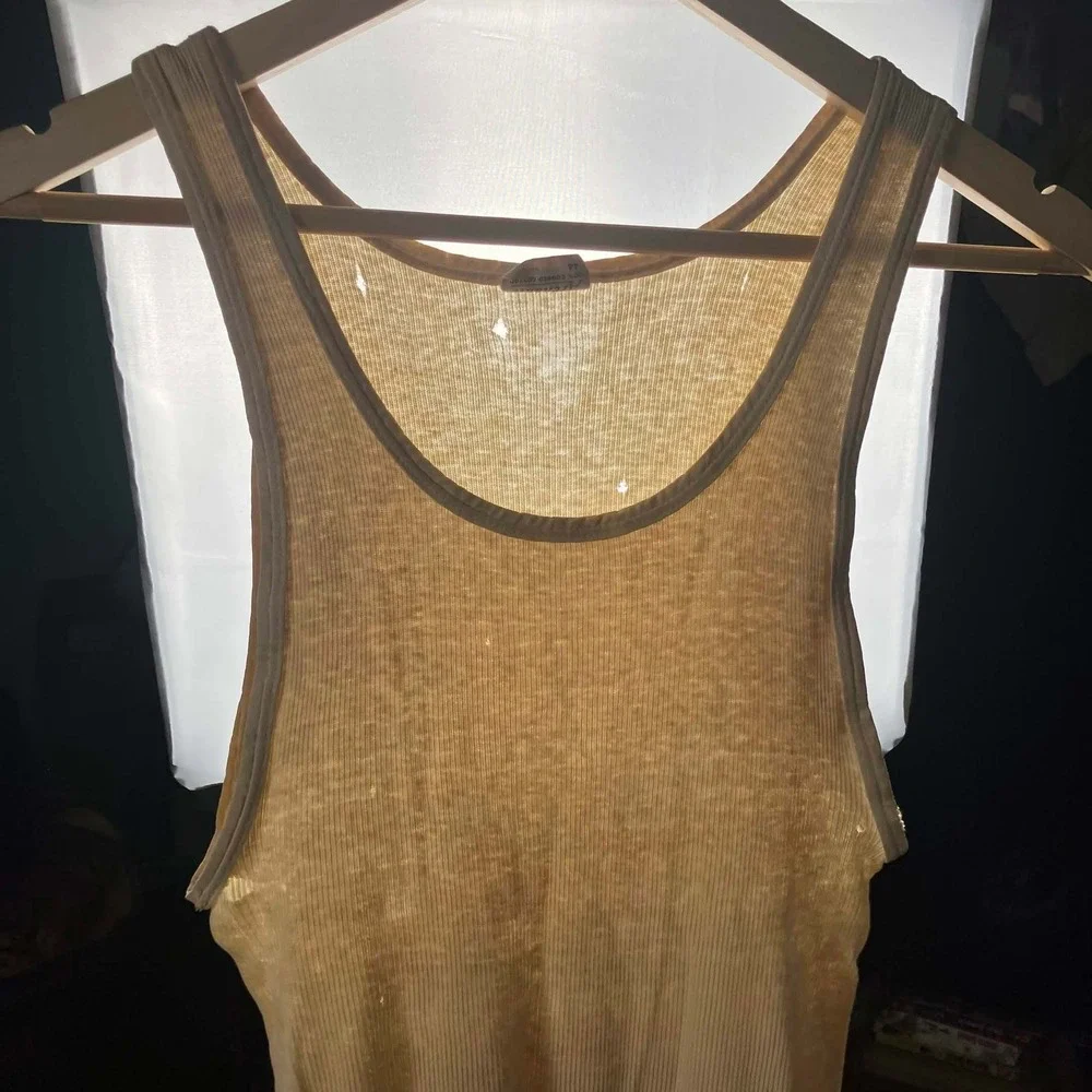 Vintage 60s Archdale Mens Tank Top Beige Cotton Distressed Undershirt Size 44